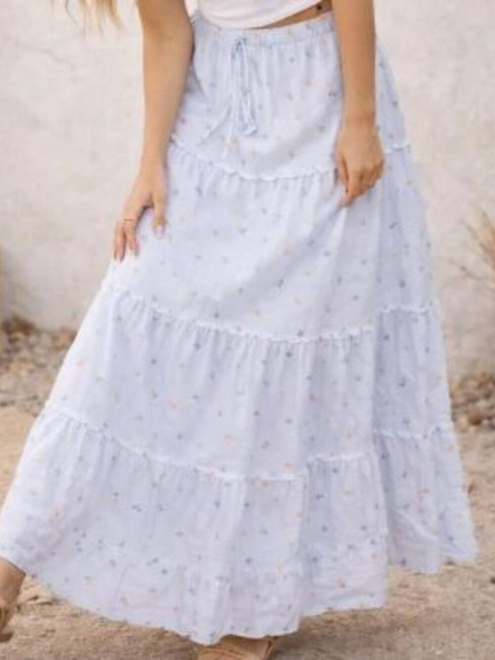 Vintage Romantic Boho Festival Just Cruising Tiered Maxi Skirt, One‎ Size